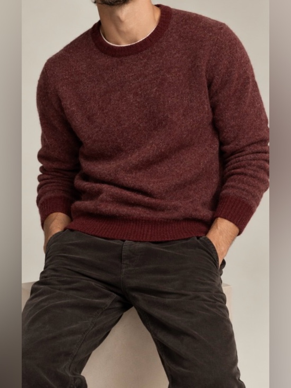 H&M Men's Lambswool Crewneck Sweater Burgundy Size Large